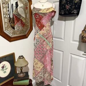 NWT Urban Way Multicolor Patchwork Pattern Ruffled Boho Fairy Midi Dress M/S